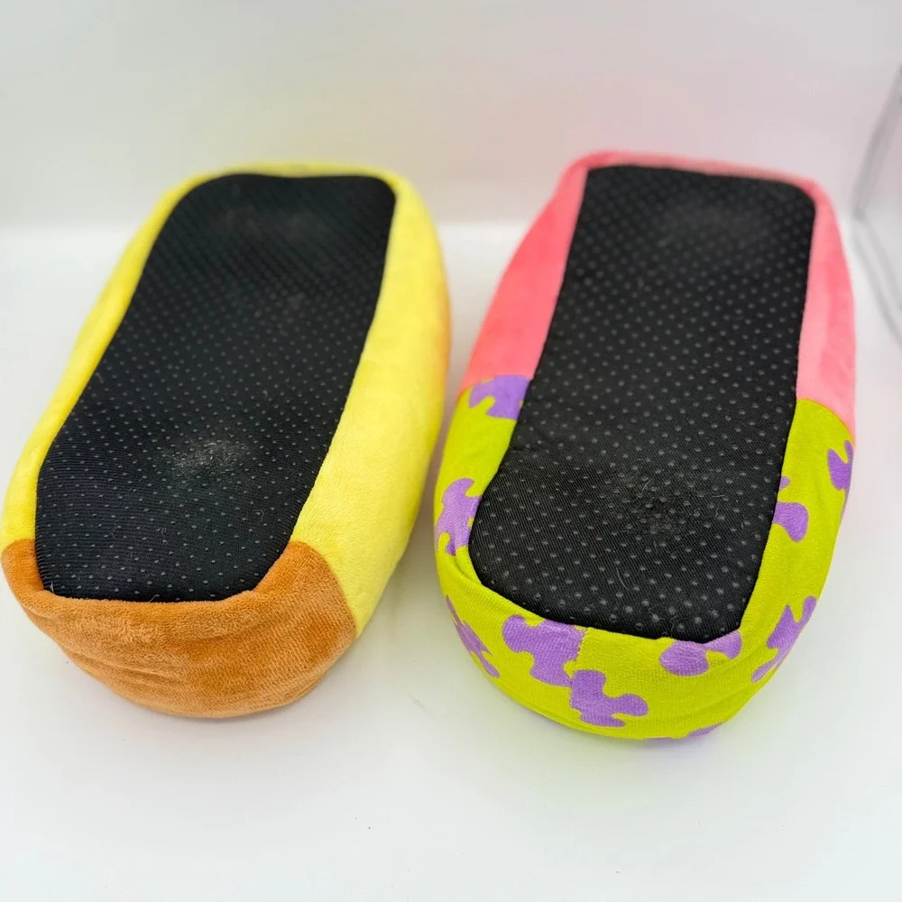 SpongeBob Patrick Slippers Mens 9/10 Yellow Mismatched Plush 90S fun Cozycore